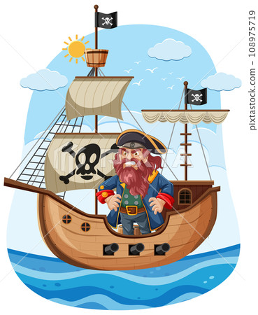 Grumpy Pirate on Ship at Sea Grumpy Pirate on Ship at Sea 108975719