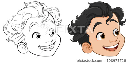 Smiling Cartoon Boy with Outline for Coloring Pages Smiling Cartoon Boy with Outline for Coloring Pages 108975726