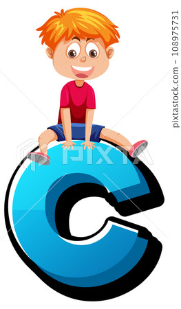 English Letters C Alphabet Font with Boy and Girl Cartoon Characters 108975731