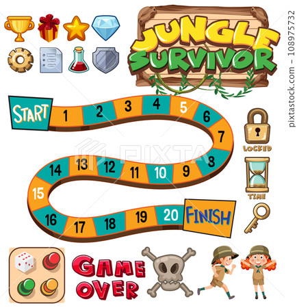 Jungle Adventure Snakes and Ladders Game Template 108975732