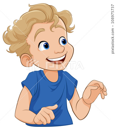 Smiling Half-Body Cartoon Character of a Boy Smiling Half-Body Cartoon Character of a Boy 108975737