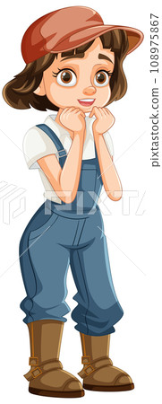 Shy Farmer Girl in Denim Overalls Shy Farmer Girl in Denim Overalls 108975867