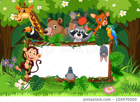 Happy Wild Animals in Forest Theme 108976000
