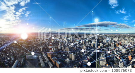 City panorama and communication network Smart city Horizontal visual for banners and advertisements City panorama and communication network Smart city Horizontal visual for banners and advertisements 108976078