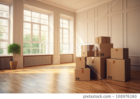 Room with cardboard AI generated image AI image 108976160