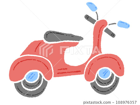 時尚的紅色滑板車，手繪插圖，彩色鉛筆紋理 108976357