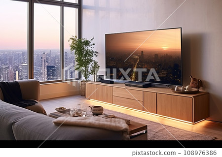 Living room with TV AI generated image AI image Living room with TV AI generated image AI image 108976386