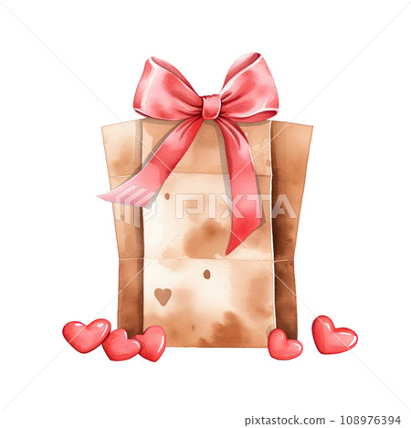 Watercolor Valentines papar bag decorated with bows in pink and red Watercolor Valentines papar bag decorated with bows in pink and red 108976394