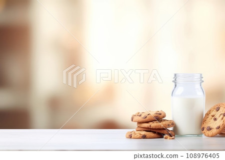 Chocolate chip cookie and milk AI generated image AI image 108976405