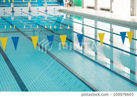 Competition pool backstroke sign triangular flag 108976603