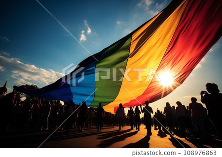 Rainbow flag and people AI generated image AI image 108976863