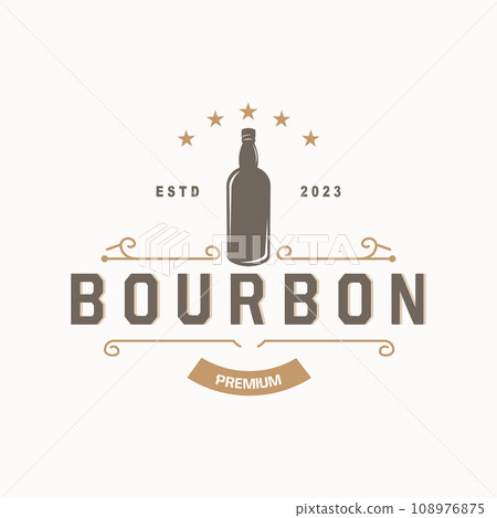 Whiskey Logo, Drink Label Design With Old Retro Vintage Ornament Illustration Premium Template 108976875