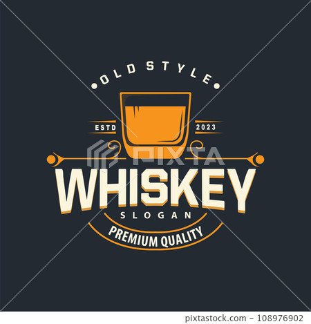 Whiskey Logo, Drink Label Design With Old Retro Vintage Ornament Illustration Premium Template 108976902