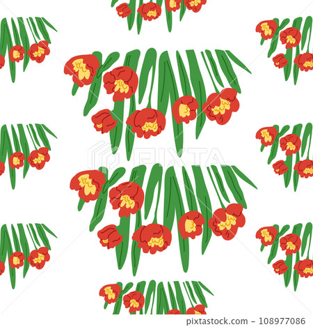 Flower pattern vector illustration. The flowering plants in garden created colorful and bloomy atmosphere The blossoming flowers symbolized beginning new season The continuous flower pattern on dress Flower pattern vector illustration. The flowering plants in garden created colorful and bloomy atmosphere The blossoming flowers symbolized beginning new season The continuous flower pattern on dress 108977086
