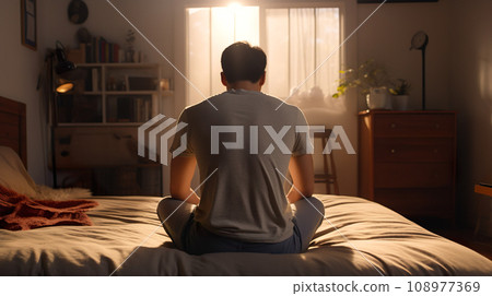 "AI-generated image" of a depressed man in his bedroom 108977369