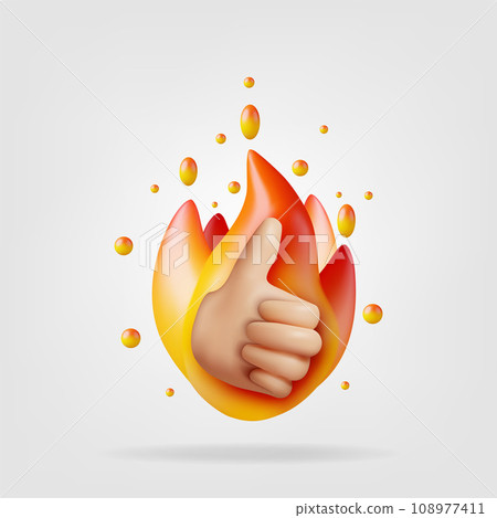 3D Thumbs Up Hand Gesture in Fire Isolate 3D Thumbs Up Hand Gesture in Fire Isolate 108977411