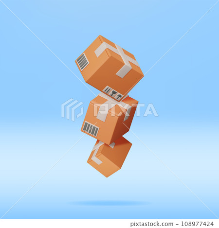 3D Stack of Cardboard Boxes Isolated. 3D Stack of Cardboard Boxes Isolated. 108977424
