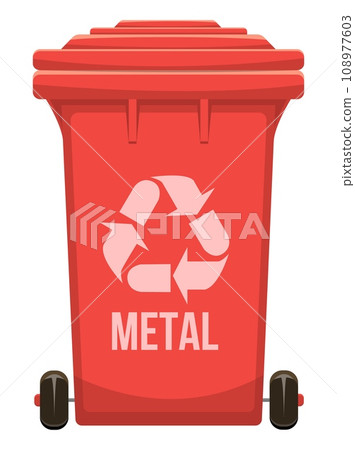Metal text red garbage bin vector illustration isolated on white background. Metal text red garbage bin vector illustration isolated on white background. 108977603