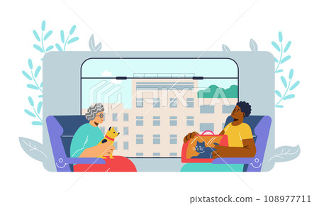People traveling with pets on the train, cartoon vector illustration 108977711
