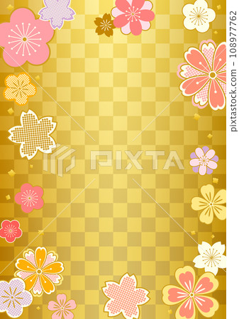 Japanese style flower and checkered pattern background material A3 Japanese style flower and checkered pattern background material A3 108977762