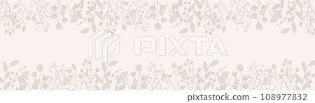 Horizontal Border Dry Herbs. Natural medicine. Vector banner with branches twigs cotton in beige. 108977832