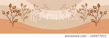 Horizontal Border Dry Herbs. Vector banner with Physalis chine lantern plant fruit in beige. 108977833