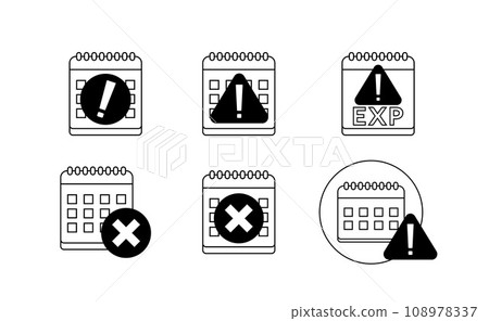 Clock or calendar exclamation alert icon collection set. Reminder schedule with exclamation sign deadline. Expired date symbol concept for date expire or deadline schedule Illustration vector Clock or calendar exclamation alert icon collection set. Reminder schedule with exclamation sign deadline. Expired date symbol concept for date expire or deadline schedule Illustration vector 108978337