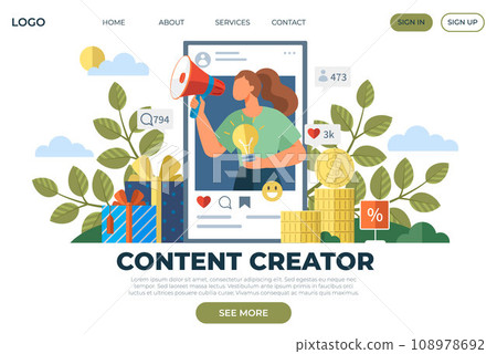 Influencer. Vector illustration. The influencer metaphor compares online personalities to real-life role models Promotion through social media platforms helps influencers reach wider audience 108978692