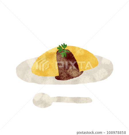 水彩手繪煎蛋飯佐半糖汁插圖與紋理 108978858