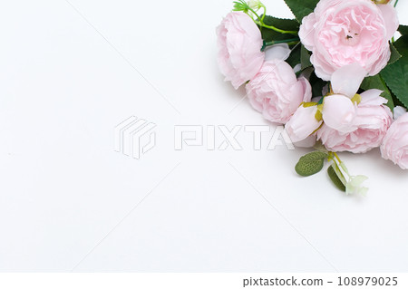 Beautiful wedding bouquet isolated on white background. Fresh, lush, trendy and modern colorful flowers. 108979025