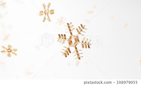 白色背景上的金色雪花。背景材料。 3D(水平) 白色背景上的金色雪花。背景材料。 3D(水平) 108979055