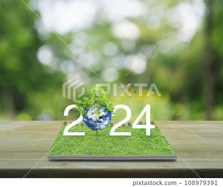 Happy new year 2024 ecological cover, Save the earth concept, Elements of this image furnished by NASA Happy new year 2024 ecological cover, Save the earth concept, Elements of this image furnished by NASA 108979391
