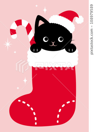 Background illustration of a Christmas sock with a black cat inside Background illustration of a Christmas sock with a black cat inside 108979589