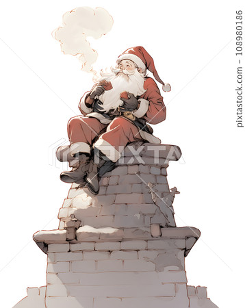 聖誕老人坐在煙囪上 聖誕老人坐在煙囪上 108980186