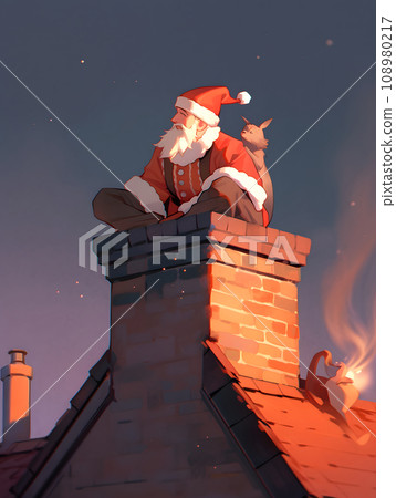 Santa Claus sitting on the chimney 108980217
