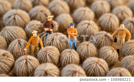 Farmers working on field in rural landscape - agriculture concept,ai generated 108980221