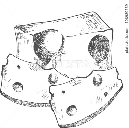 Cheese vector illustration. Hand drawn ink cheddar cheese sketch for label, logo, packing design.Template for card, poster, banner, print for t-shirt,menu, restaurant . 108980389