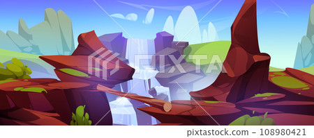 Log bridge over mountain waterfall Log bridge over mountain waterfall 108980421