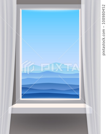 Window view interior, minimal landscape, hills, mountains 108980452