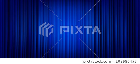 Closed blue theater or cinema curtain on stage 108980455