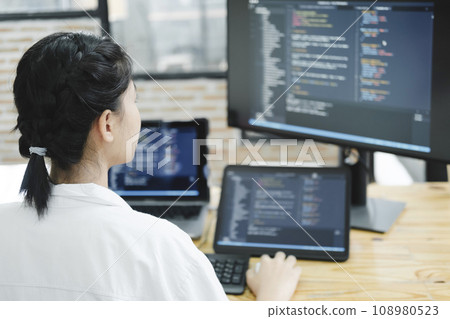 IT Programmer Starts Working on Desktop Computer. 108980523