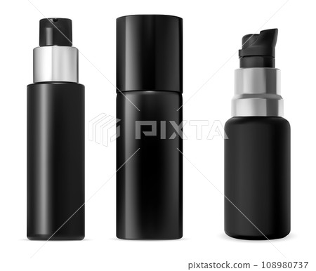 Black bottle mockup. Plastic foam spray tube Black bottle mockup. Plastic foam spray tube 108980737