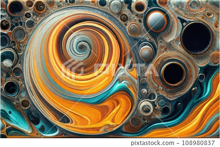 Iron metallic paint pour and fluid color blending  108980837