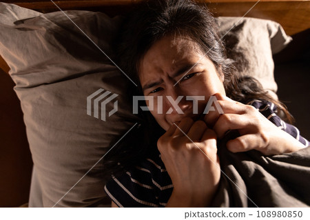 Female patient suffer from psychosis or horrific hallucination,symptoms of phobia,paranoia and anxiety,severe mental disorder in which thought and emotions,paranoid schizophrenia,health care concept 108980850