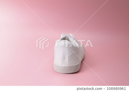Closeup view of clean white sneakers 108980961