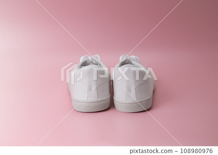 Closeup view of clean white sneakers 108980976