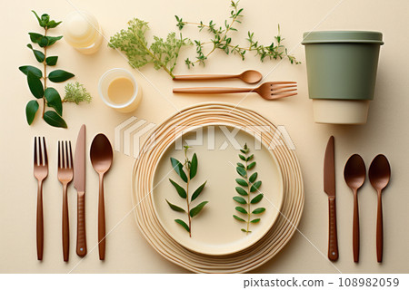 Set of kitchen utensils on the table in natural colors Set of kitchen utensils on the table in natural colors 108982059