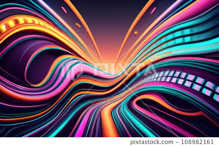 Neon rounded pulse waves with shining effects on dark background Neon rounded pulse waves with shining effects on dark background 108982161