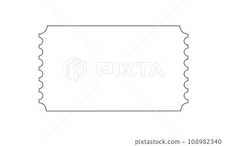 Raffle or coupon icon. Outline ticket mockup for concert, cinema, museum, festival, theater, circus, exhibition isolated on white background 108982340