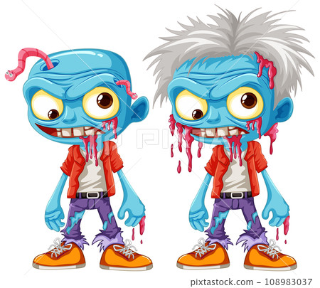 Blue Zombie Cartoon Characters: A Vector Illustration Set Blue Zombie Cartoon Characters: A Vector Illustration Set 108983037